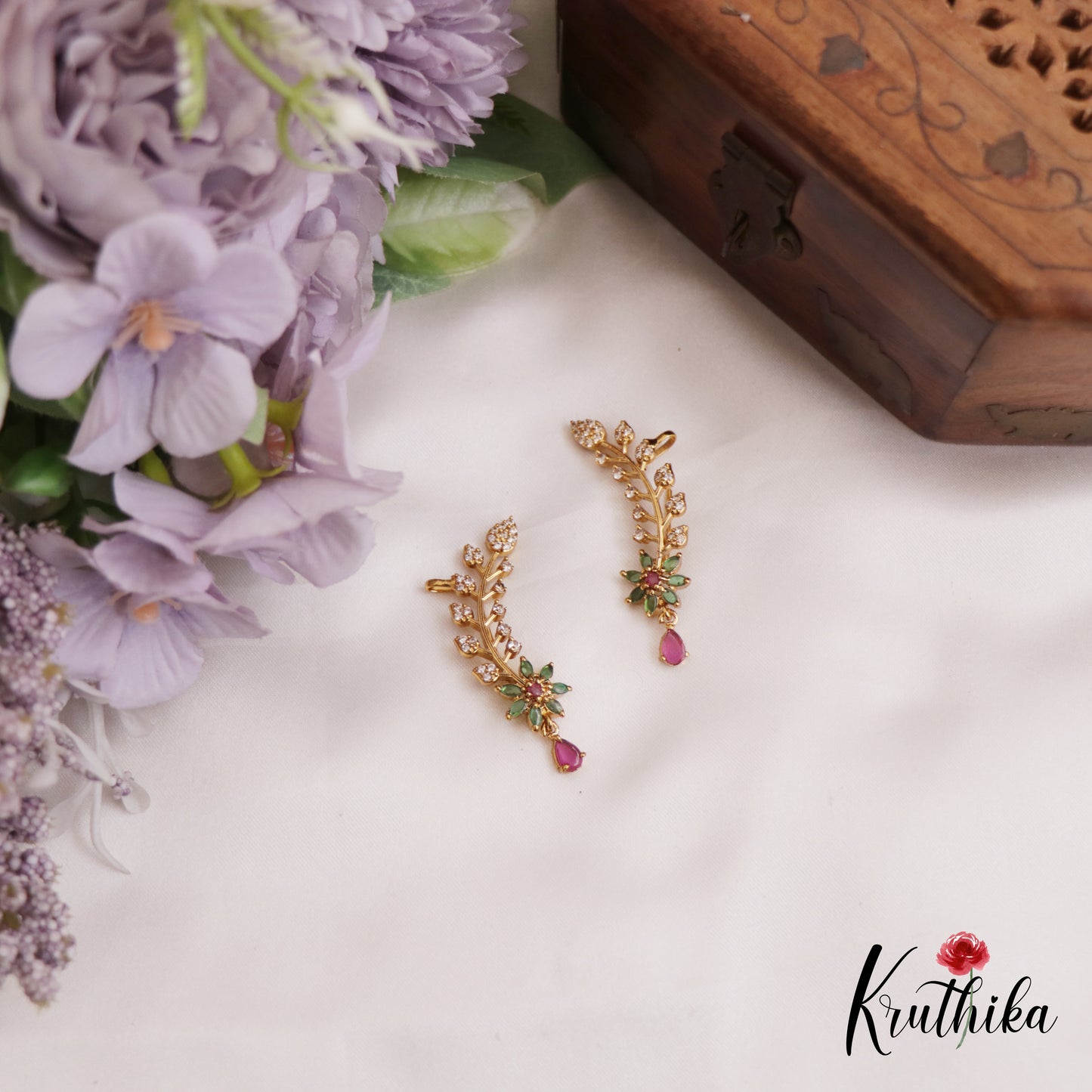 Beautiful AD Floral Leaf Motifs Earcuffs E909 (Available In 3 Colors)