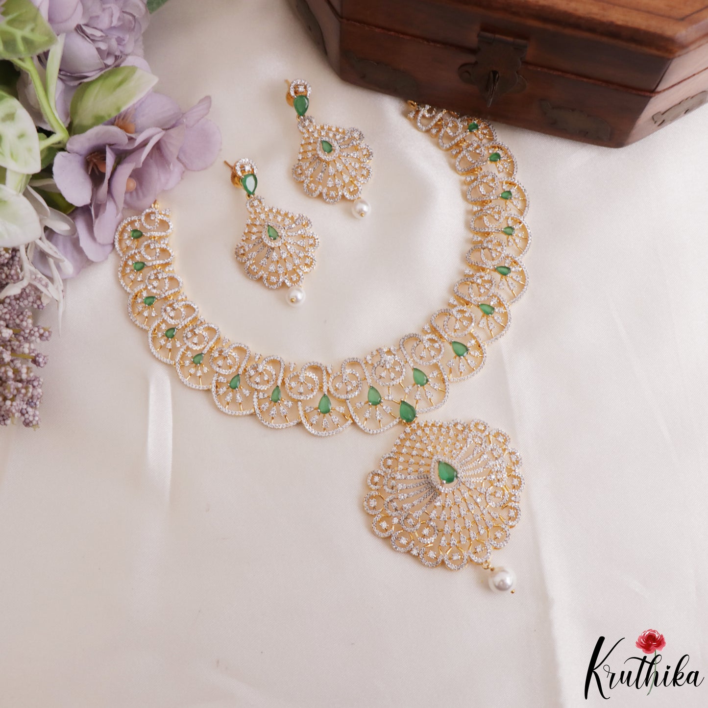 Classic Teardrop Motifs CZ Victorian Necklace NC3266 (Available In 2 Colors)