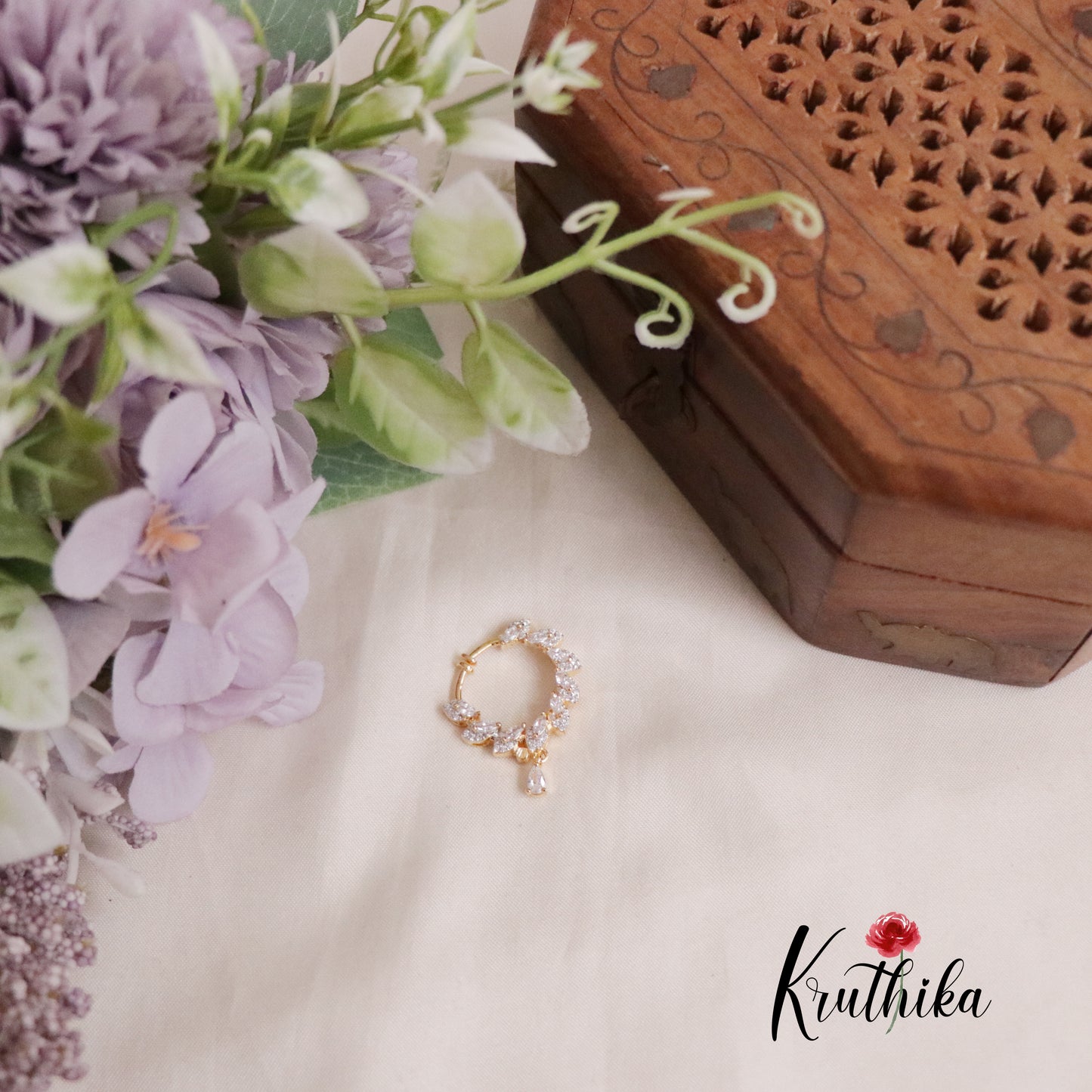 Simple CZ Floral Sparkling Nose Ring-No Piercing Required N54