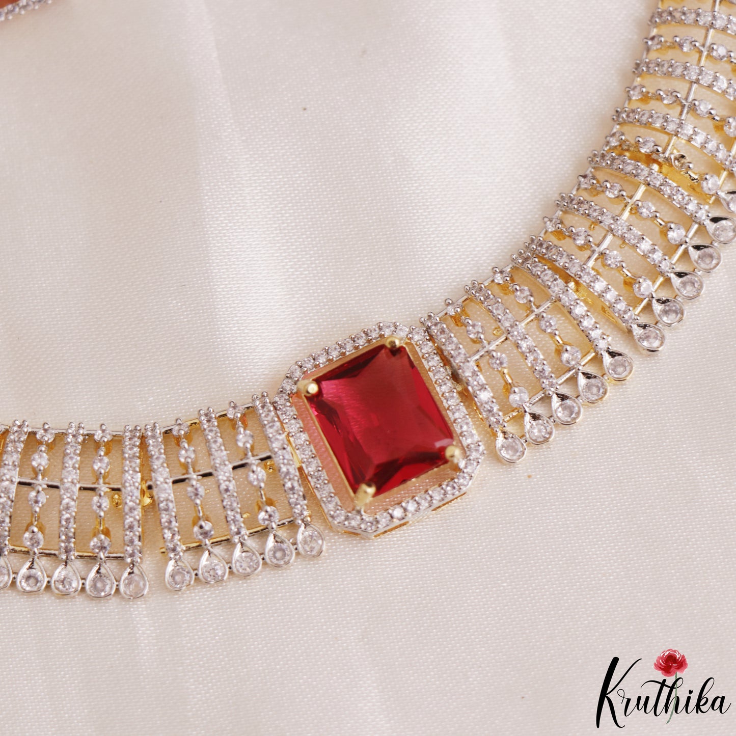Sparkling Square Motifs CZ Victorian Hasli Choker NC3155 (Available In 3 Colors)