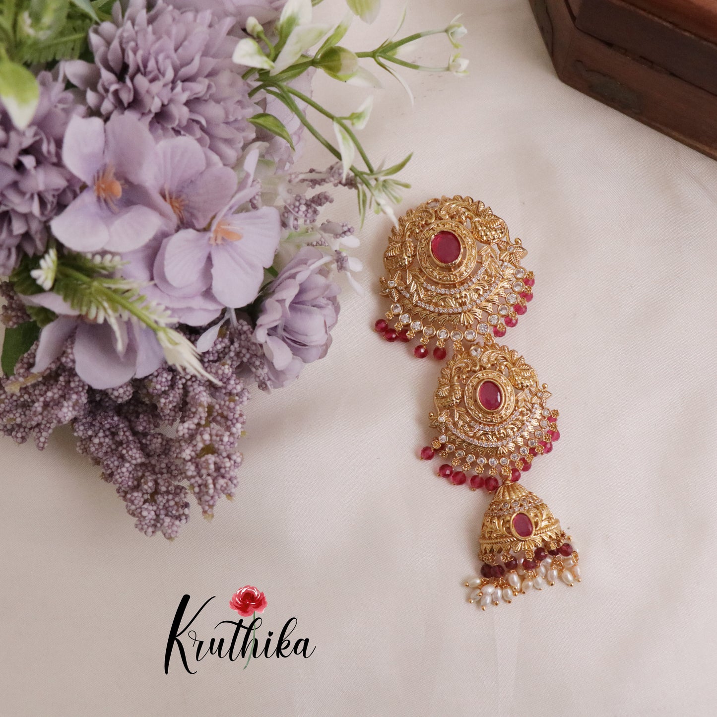 Premium AD Peacock Design Kundan Jada Billa with Crystal Beads J161 (Available in 2 Colours)