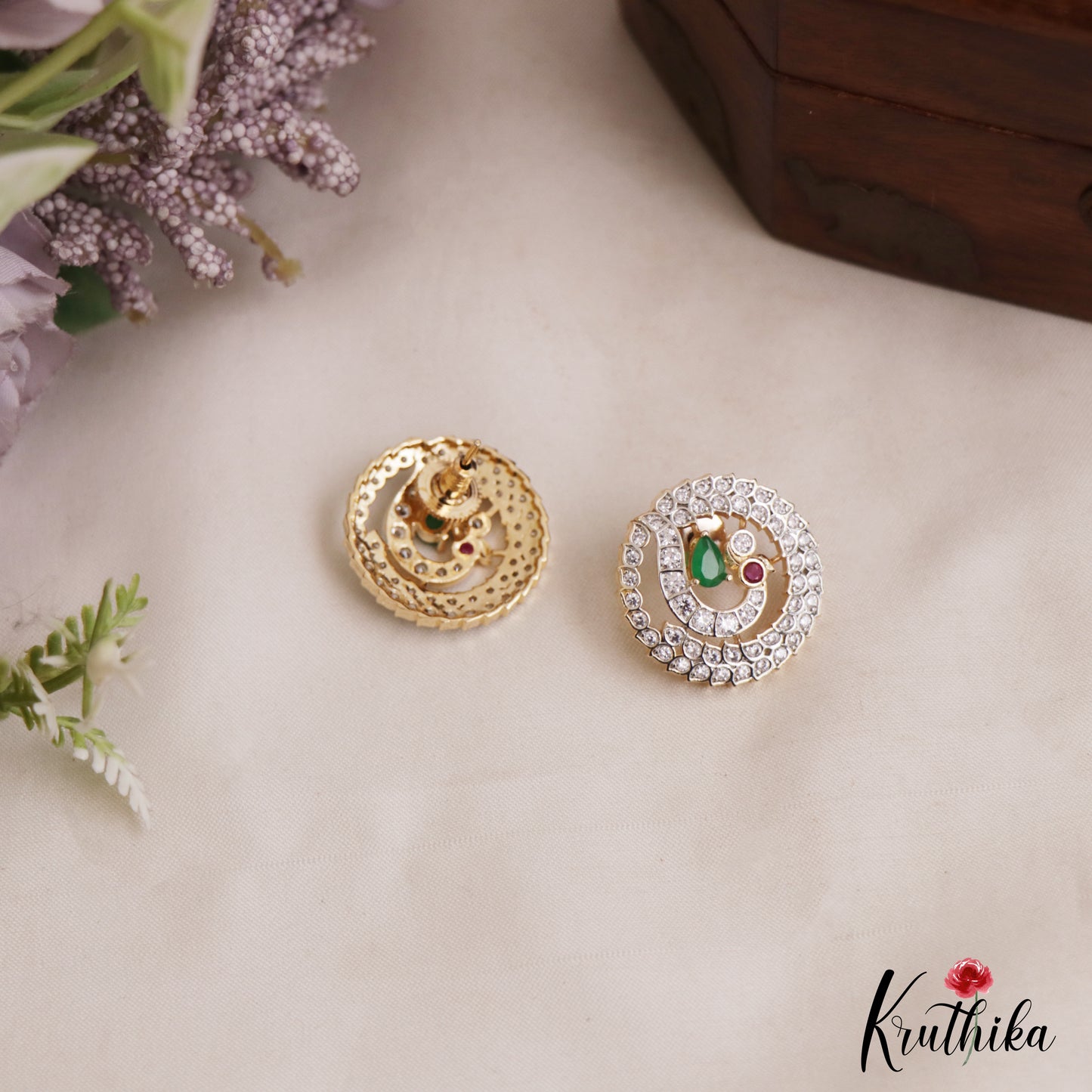 Trendy Peacock Motifs AD Stud Earrings E1101 (Available In 2 Colors)