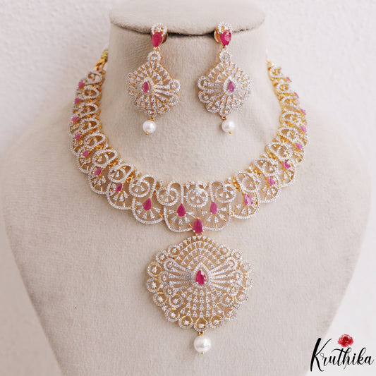 Classic Teardrop Motifs CZ Victorian Necklace NC3266 (Available In 2 Colors)
