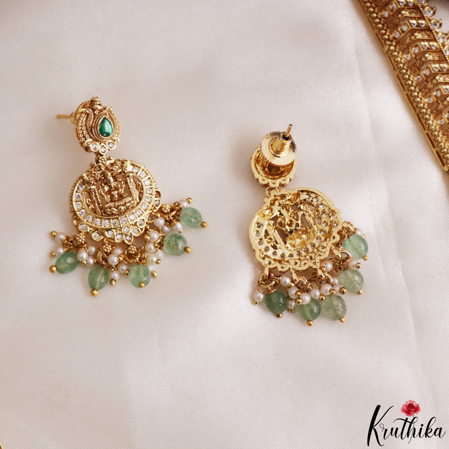 Gorgeous Antique Nagas Lakshmi Motifs Temple Haaram With Pearl Bead Drops LH2206 (Available In 2 Colors)