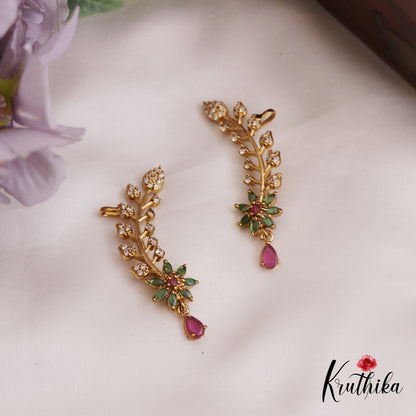 Beautiful AD Floral Leaf Motifs Earcuffs E909 (Available In 3 Colors)