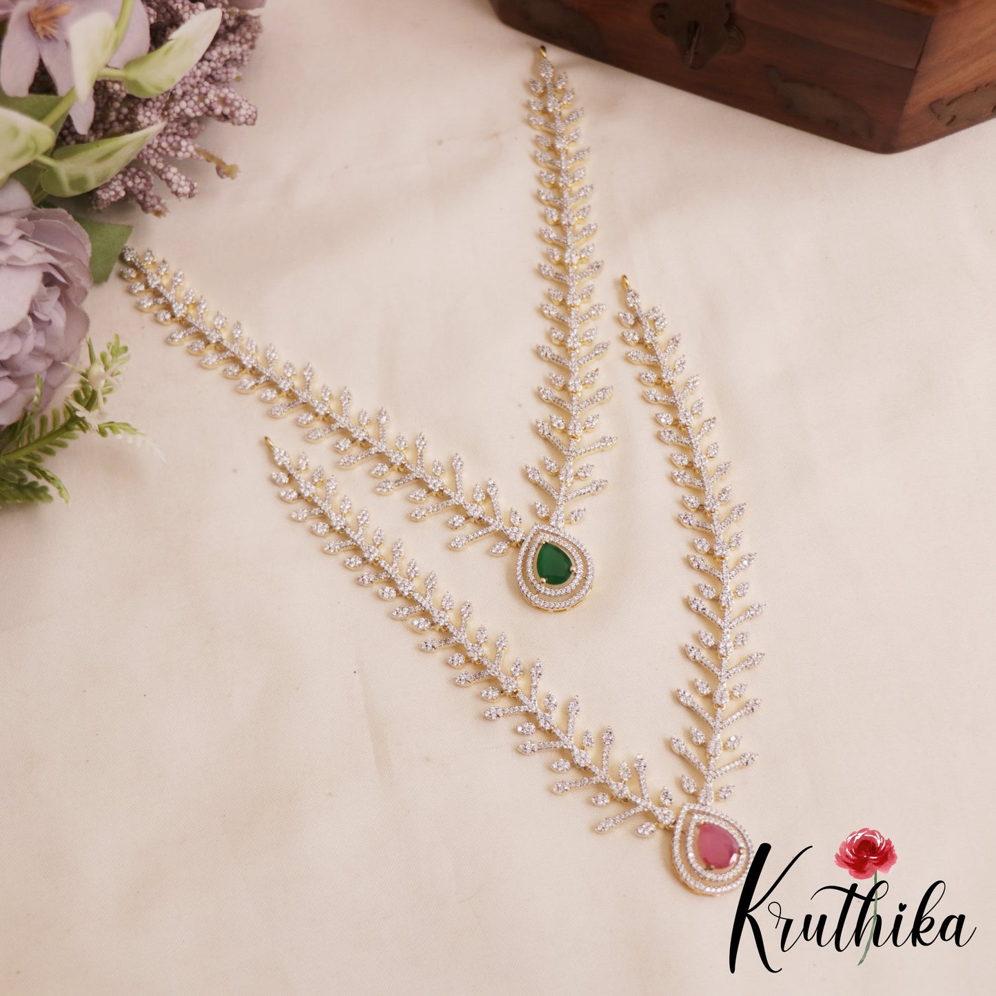 Elegant Leaf Motifs AD Victorian Necklace NC2901 (Available In 2 Colors)
