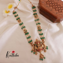 Pretty Emerald pearl beads Lakshmi Jadau Mid length haarm LH631( Available in 2 Colours)