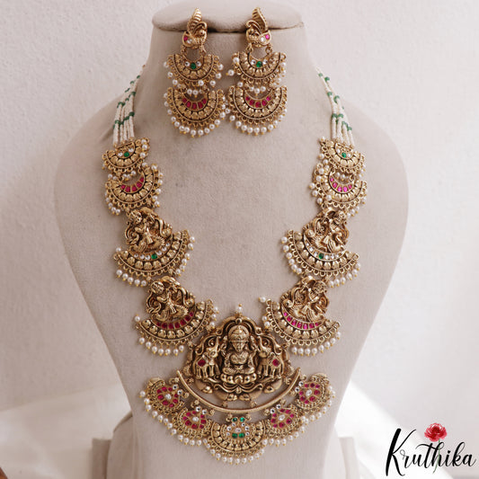 Gorgeous Antique Nagas Lakshmi Elephant Motifs Jadau Haaram With Pearl Drops LH2170