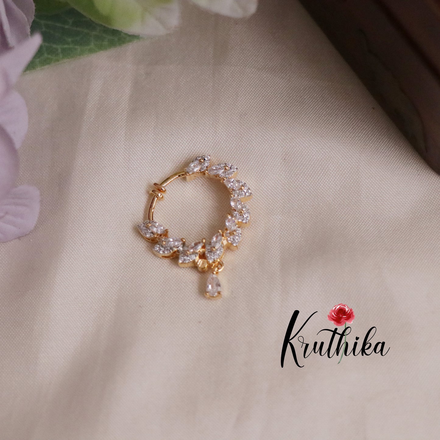 Simple CZ Floral Sparkling Nose Ring-No Piercing Required N54