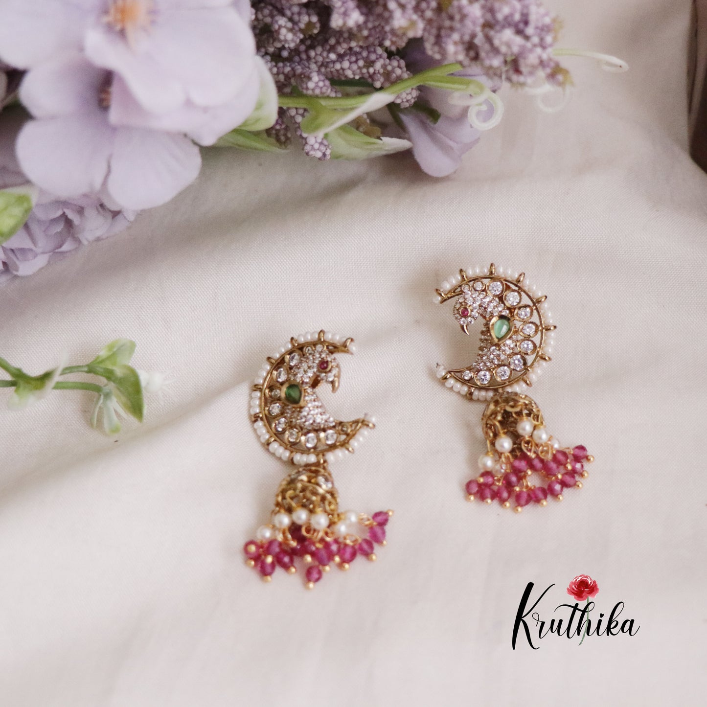 Grand Chandra Mayuri Jhumkas with Beads Drops E636 (Available in 2 Colors)