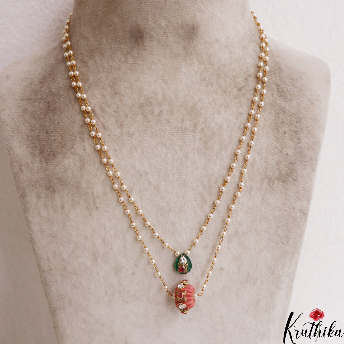 Simple Coral Bead Double Layered Pearl Chain NC2806