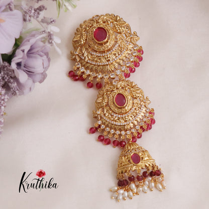 Premium AD Peacock Design Kundan Jada Billa with Crystal Beads J161 (Available in 2 Colours)