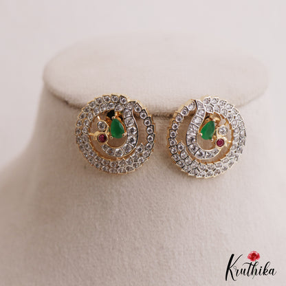 Trendy Peacock Motifs AD Stud Earrings E1101 (Available In 2 Colors)