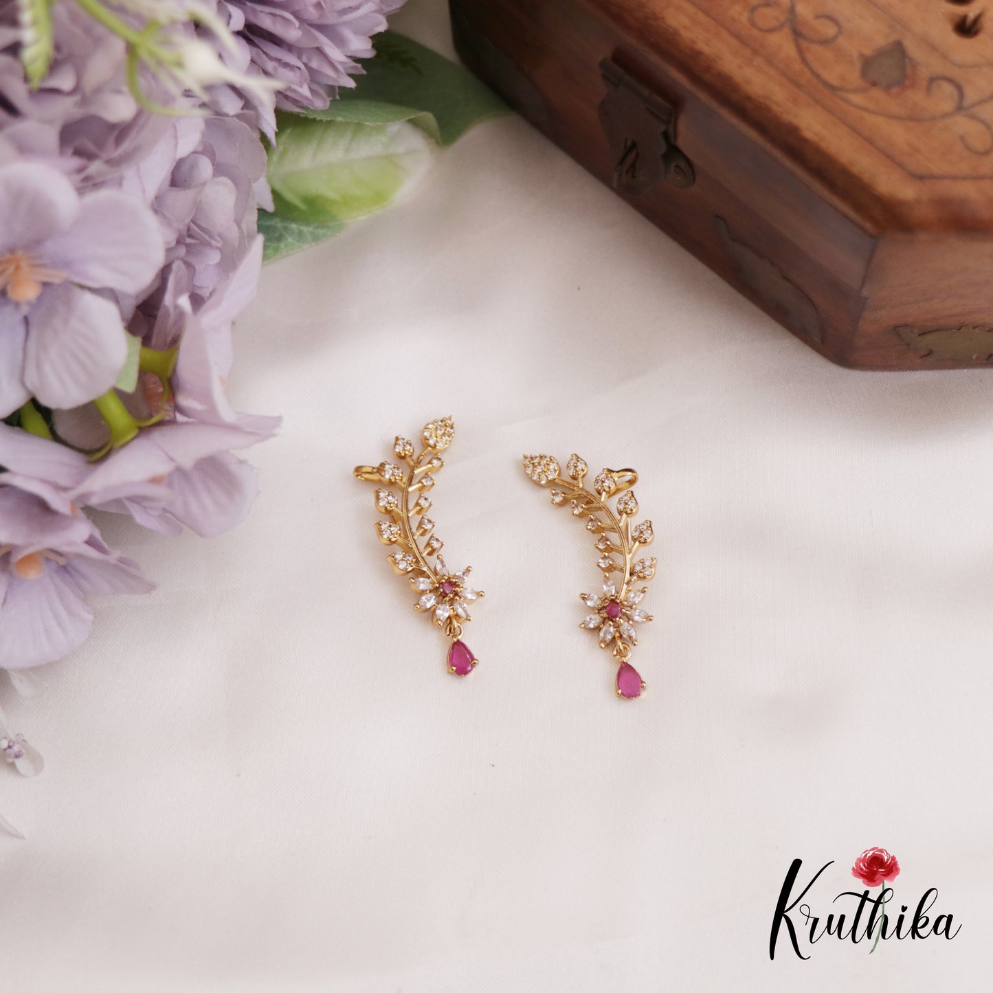 Beautiful AD Floral Leaf Motifs Earcuffs E909 (Available In 3 Colors)