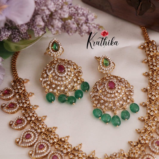 Royal Bridal AD Manga Design Necklace with Pastel Green Beads NC2320