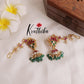 Gorgeous Jadau Lotus Jhumkas green bead drops with Ear chains E442