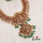 Premium Lakshmi Peacock Motifs Kemp Necklace With Green Bead Drops LH2036