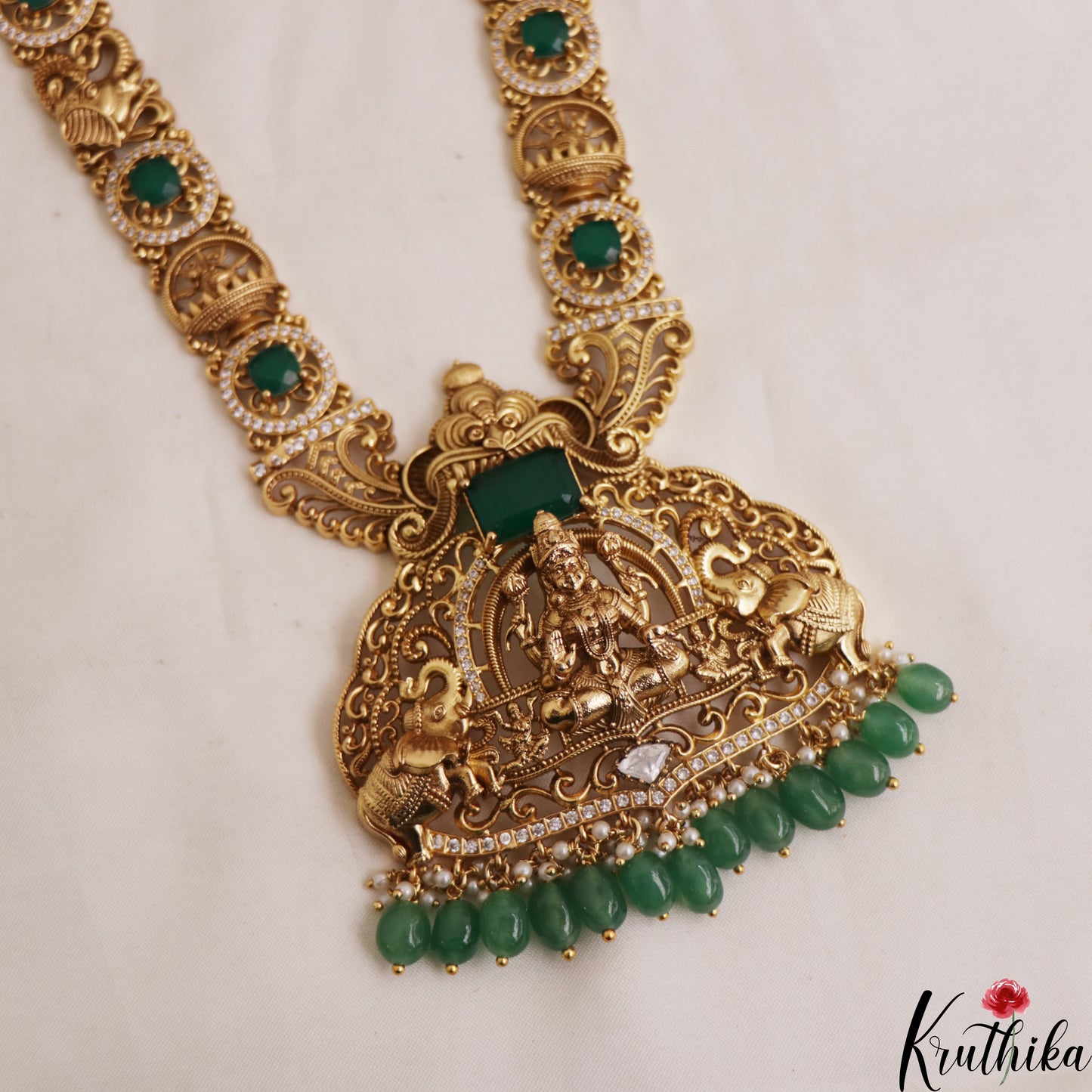 Grand Antique Nagas Lakshmi Motifs Haaram With Bead Drops LH2104 (Available In 2 Colors)