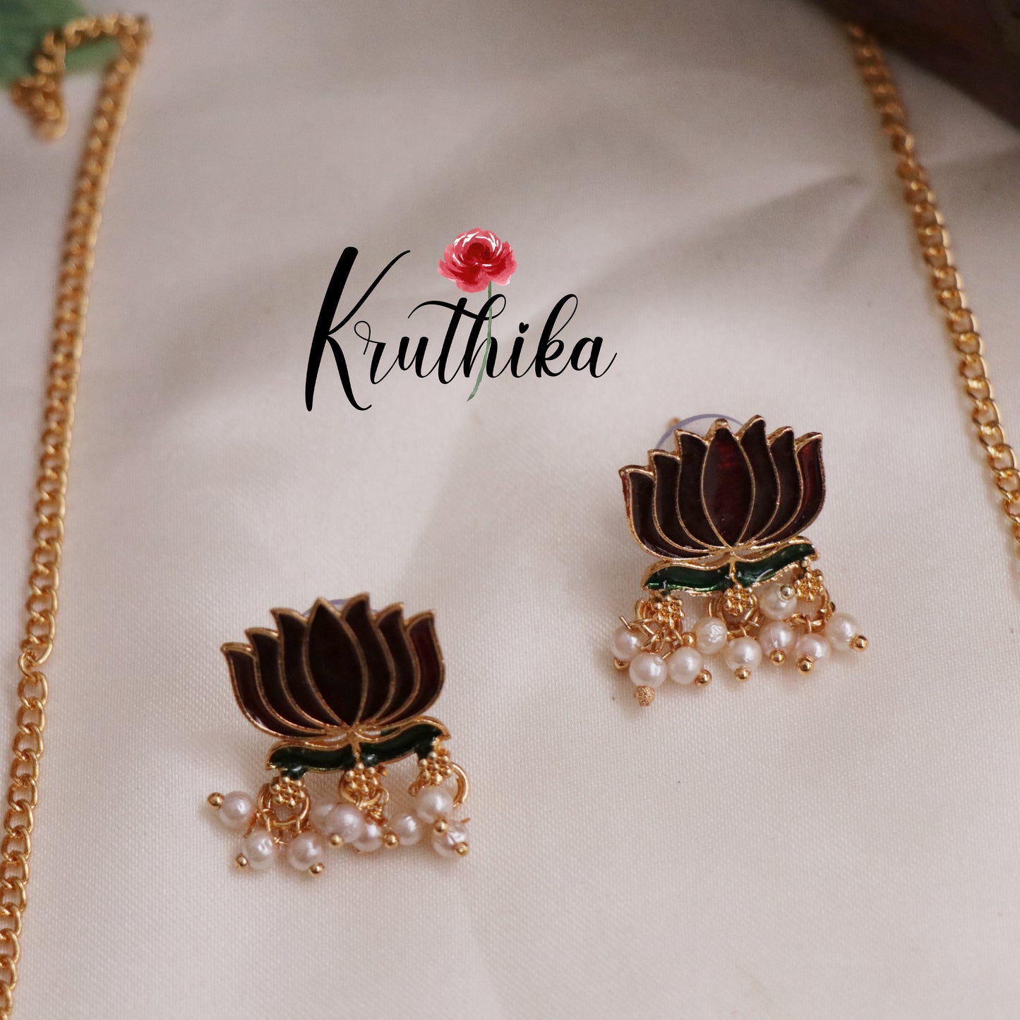 Budget Friendly Simple Lotus Charm Pearl Necklace NC2293 (Available in 2 Colors)