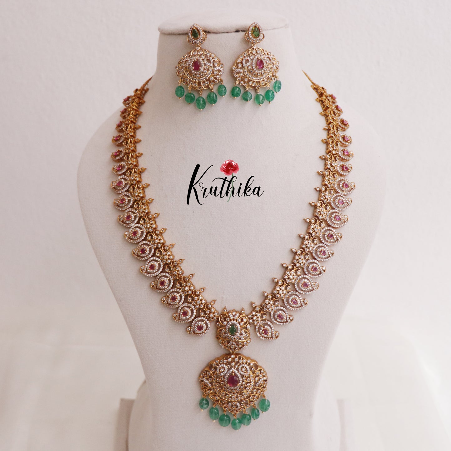 Royal Bridal AD Manga Design Haaram with Pastel Green Beads LH1960
