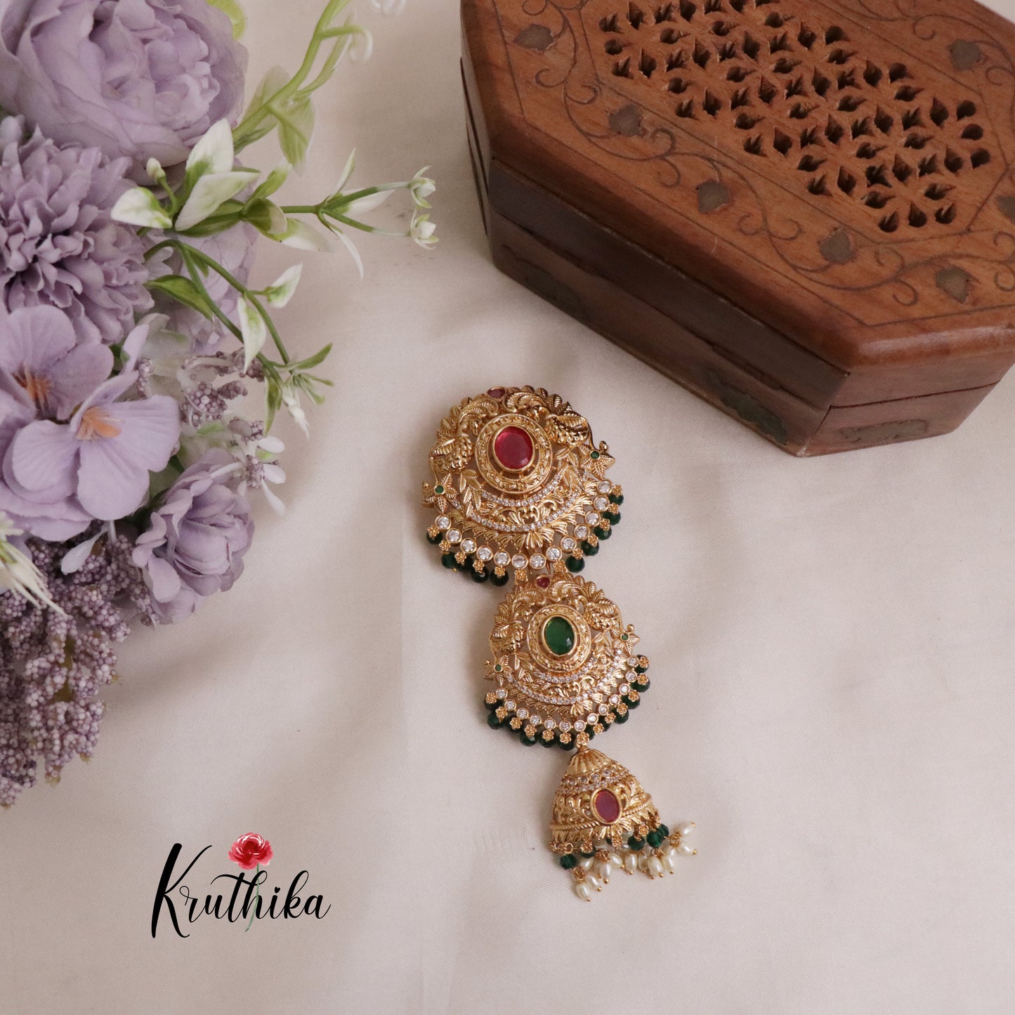 Premium AD Peacock Design Kundan Jada Billa with Crystal Beads J161 (Available in 2 Colours)
