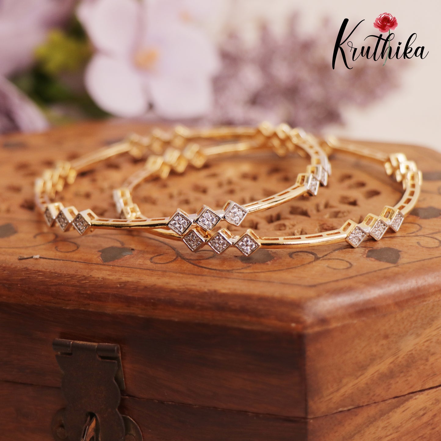 Trendy AD Geometric Sparkling Bangles B367 (Set of 2 Bangles)