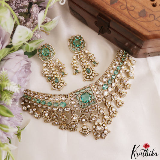 Classic Teardrop Motifs Polki CZ Victorian Choker NC3277