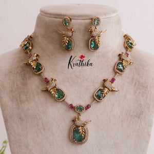 Beautiful AD Moissanite Peacock Necklace Sets NC2025 (Available in 2 Colours)