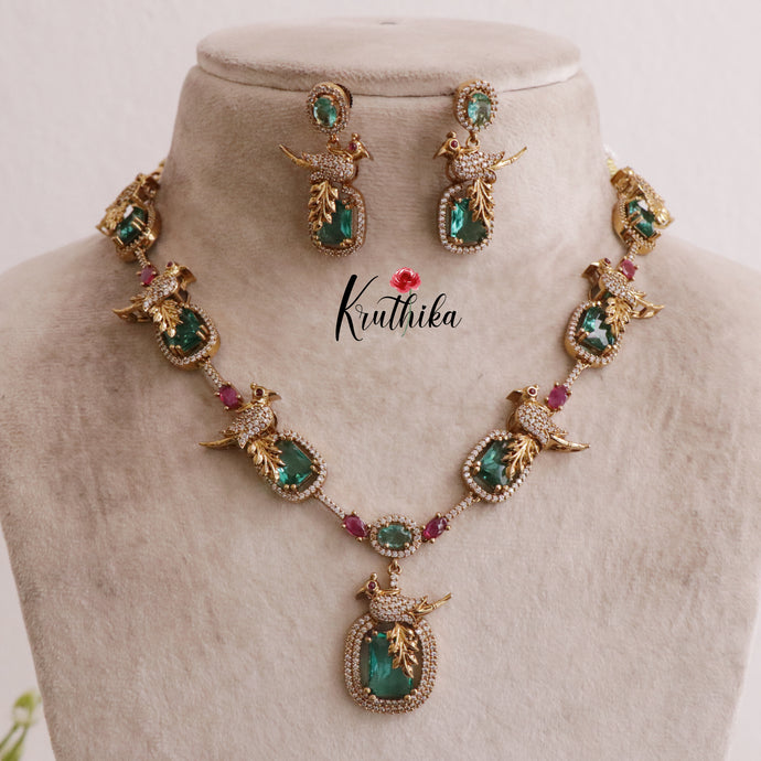 Beautiful AD Moissanite Peacock Necklace Sets NC2025 (Available in 2 Colours)