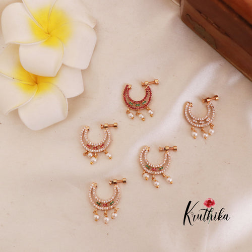 Elegant CZ pearl Nose rings/ Nathu/ Nath N25 (Assorted Colours)