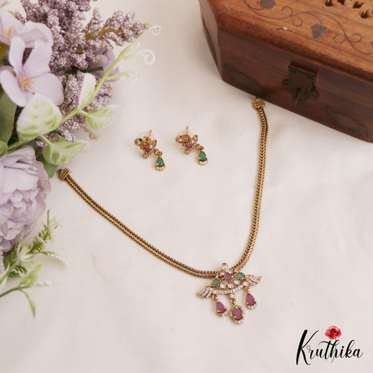 Simple Peacock Motifs AD Pendant Chain Set  NC2875