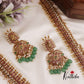 Premium Lakshmi Peacock Motifs Kemp Necklace With Green Bead Drops LH2036