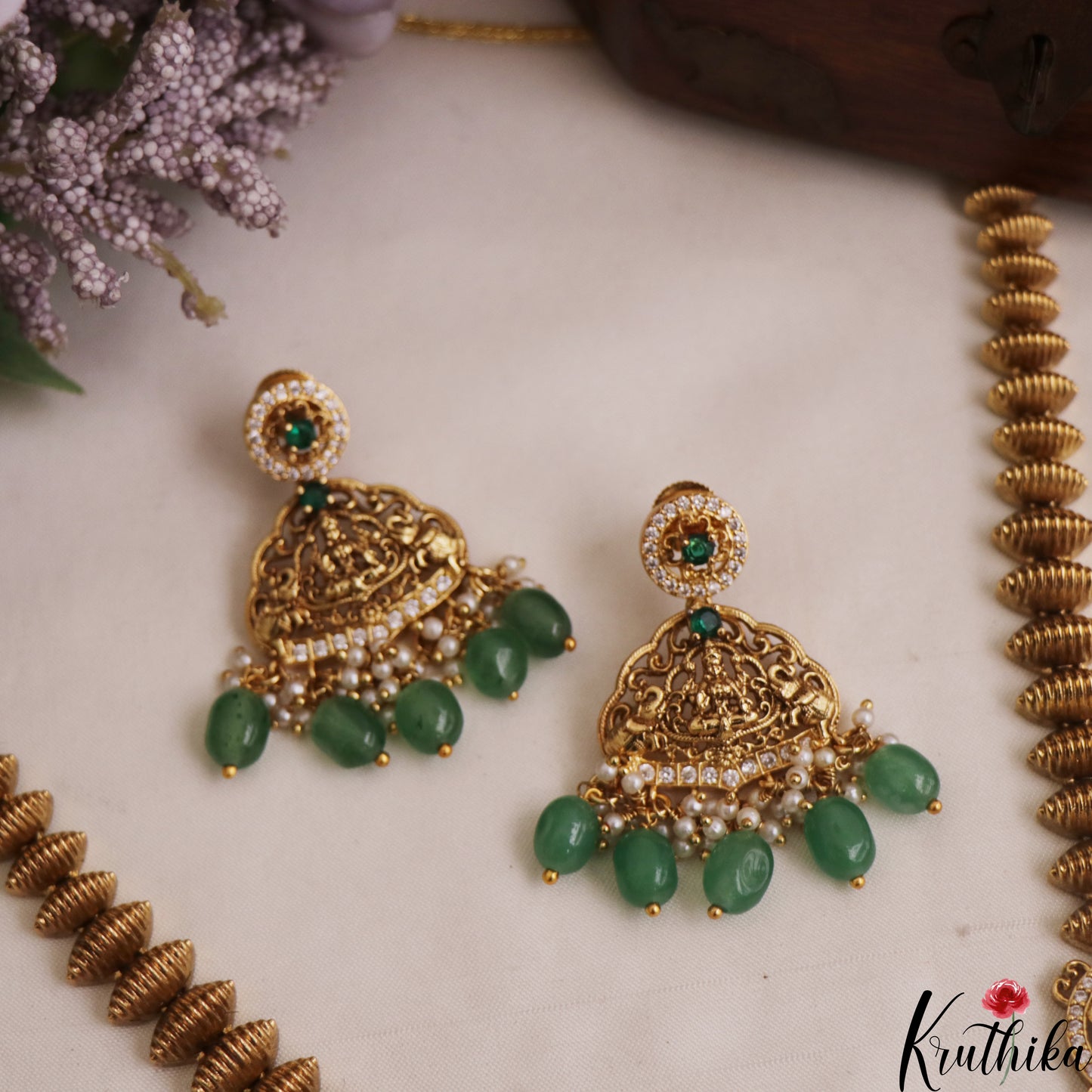 Grand Antique Nagas Lakshmi Motifs Haaram With Bead Drops LH2104 (Available In 2 Colors)