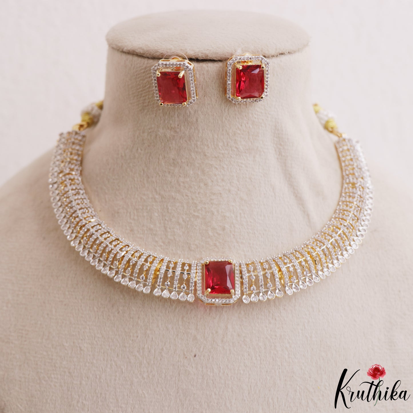 Sparkling Square Motifs CZ Victorian Hasli Choker NC3155 (Available In 3 Colors)
