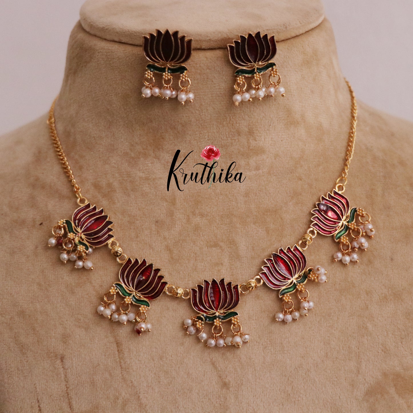 Budget Friendly Simple Lotus Charm Pearl Necklace NC2293 (Available in 2 Colors)