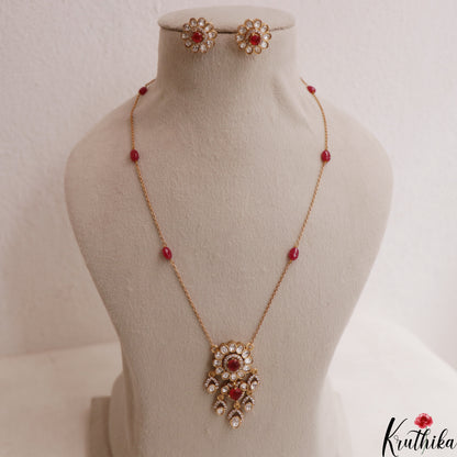 Elegant Floral Motifs Polki Victorian Pendant Chain Set LH2113 (Available In 3 Colors)