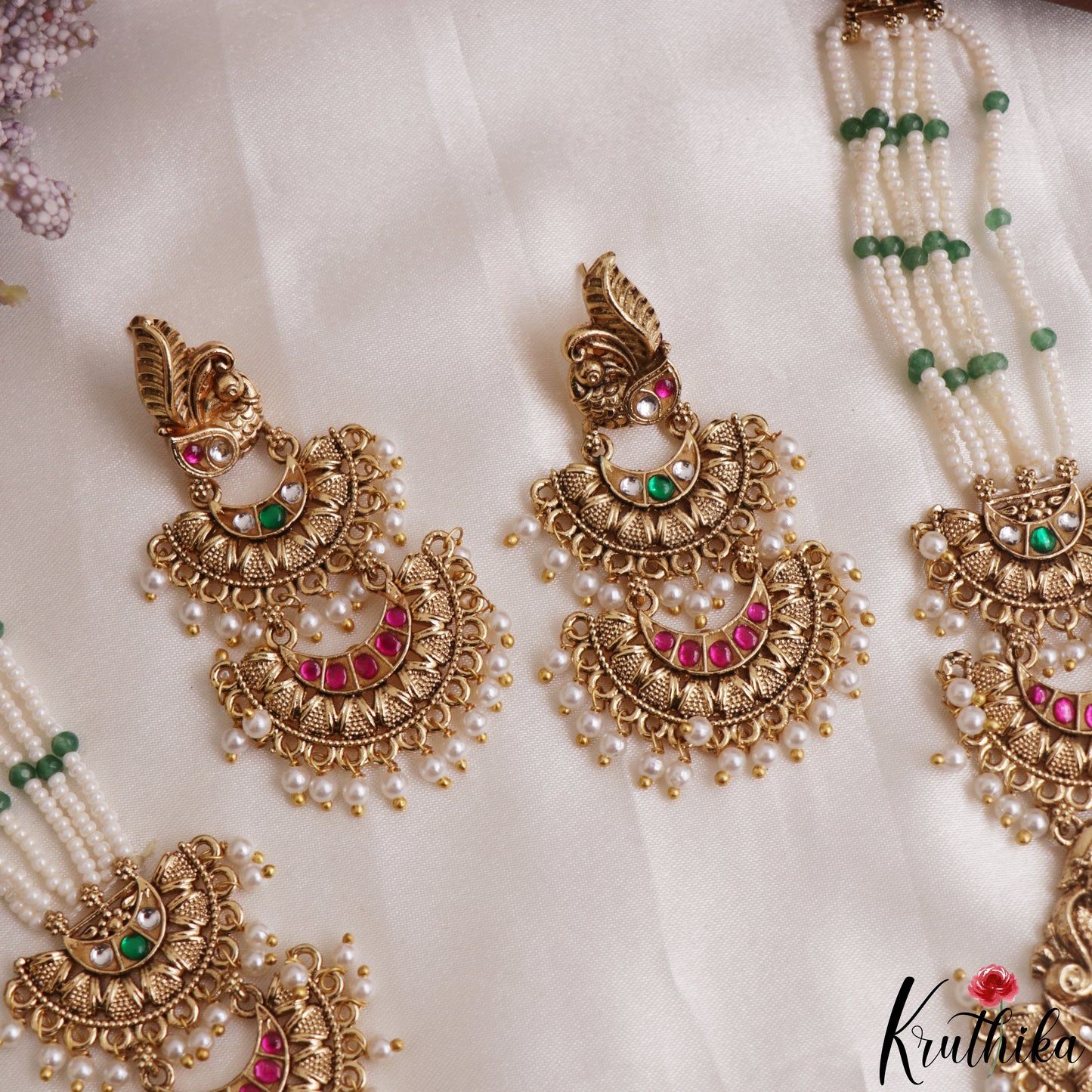Gorgeous Antique Nagas Lakshmi Elephant Motifs Jadau Haaram With Pearl Drops LH2170