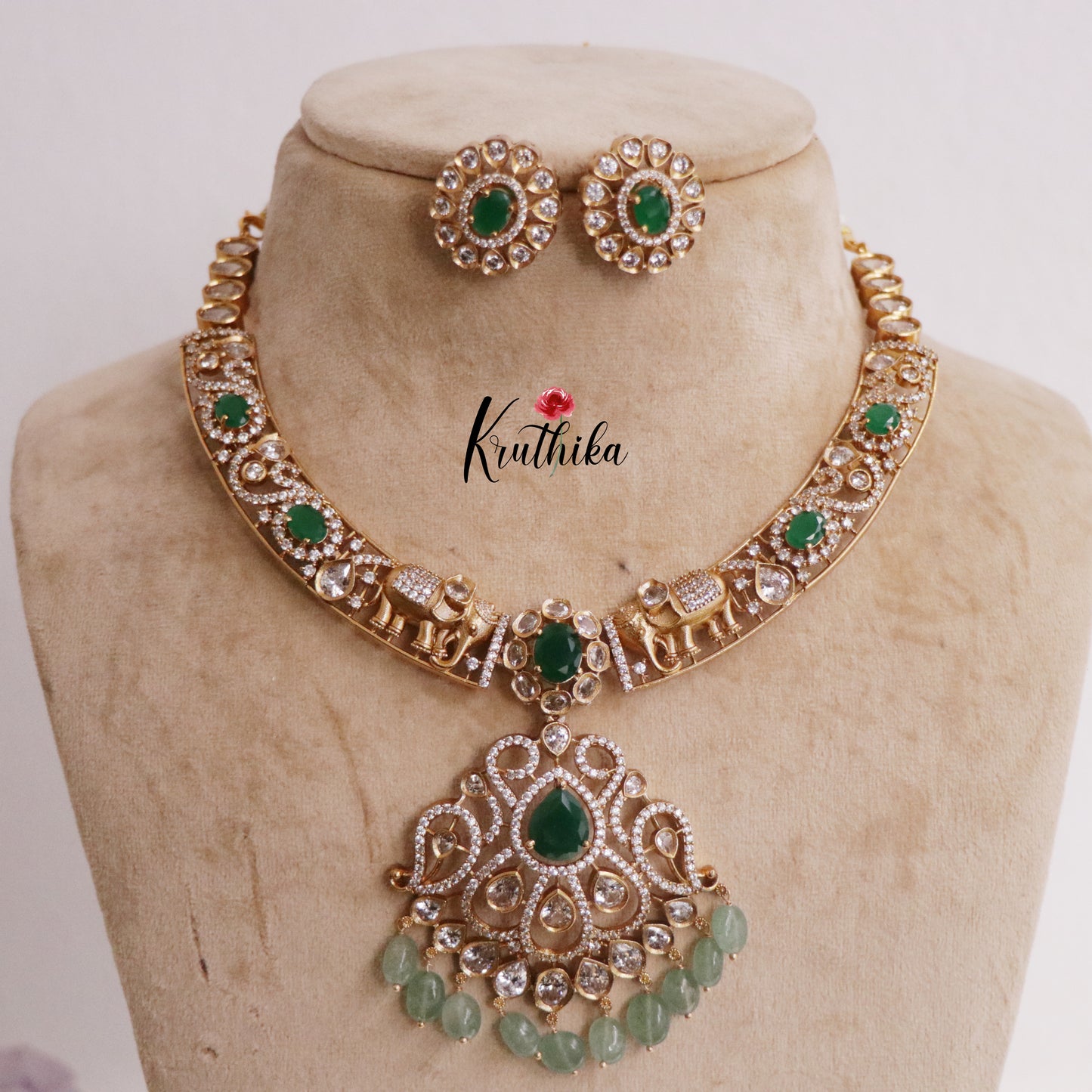 Trendy Ad/Victorian Hasli with Pastel Green Beads Drops NC2240