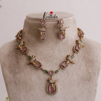 Beautiful AD Moissanite Parrot Necklace Sets NC2026 (Available in 3 Colours)