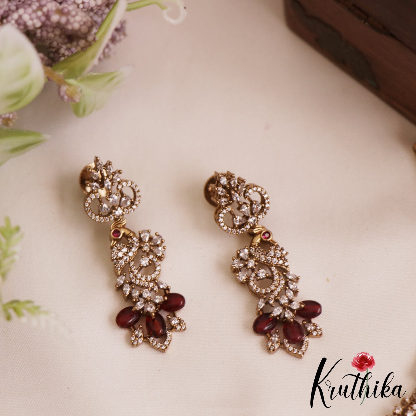 Sparkling AD Floral Peacock Motifs Victorian Hasli Choker NC2818 (Available In 2 Colors)