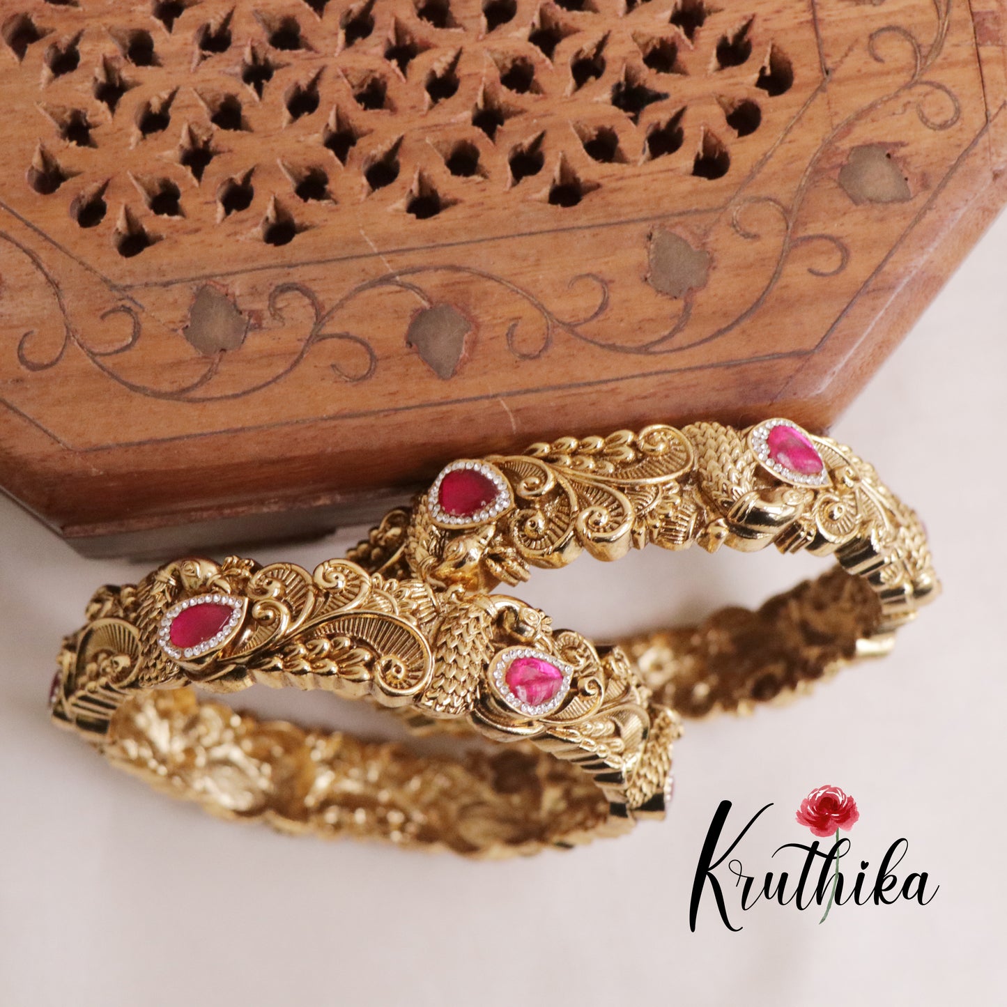 Beautiful Gold alike Bangles with Jadau Stones B201