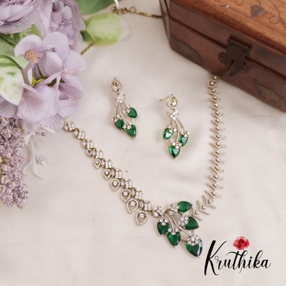 Sparkling Trendy CZ Leaf Motifs Necklace  NC2599 (Available In 2 Colors)