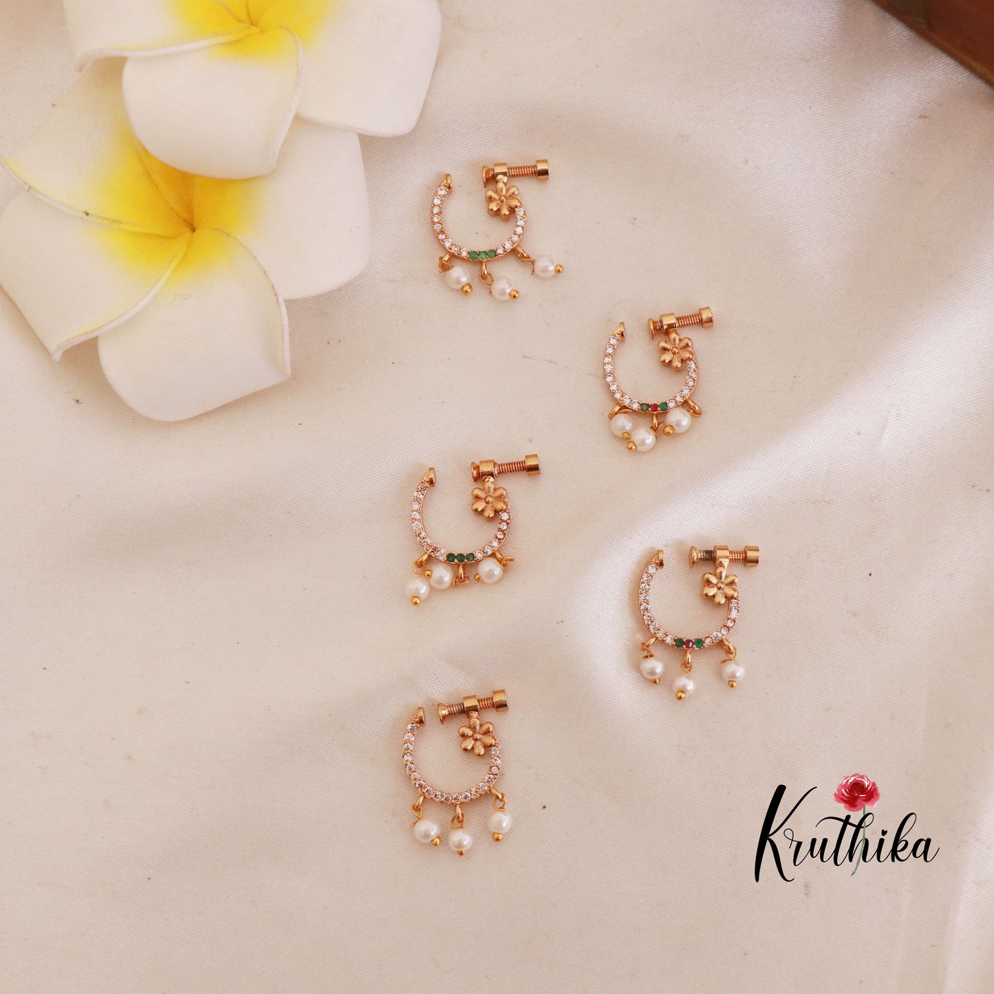 Gorgeous CZ pearl Nose rings/ Nathu/ Nath [ Assorted colors] N27