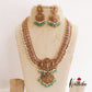 Premium Lakshmi Peacock Motifs Kemp Necklace With Green Bead Drops LH2036