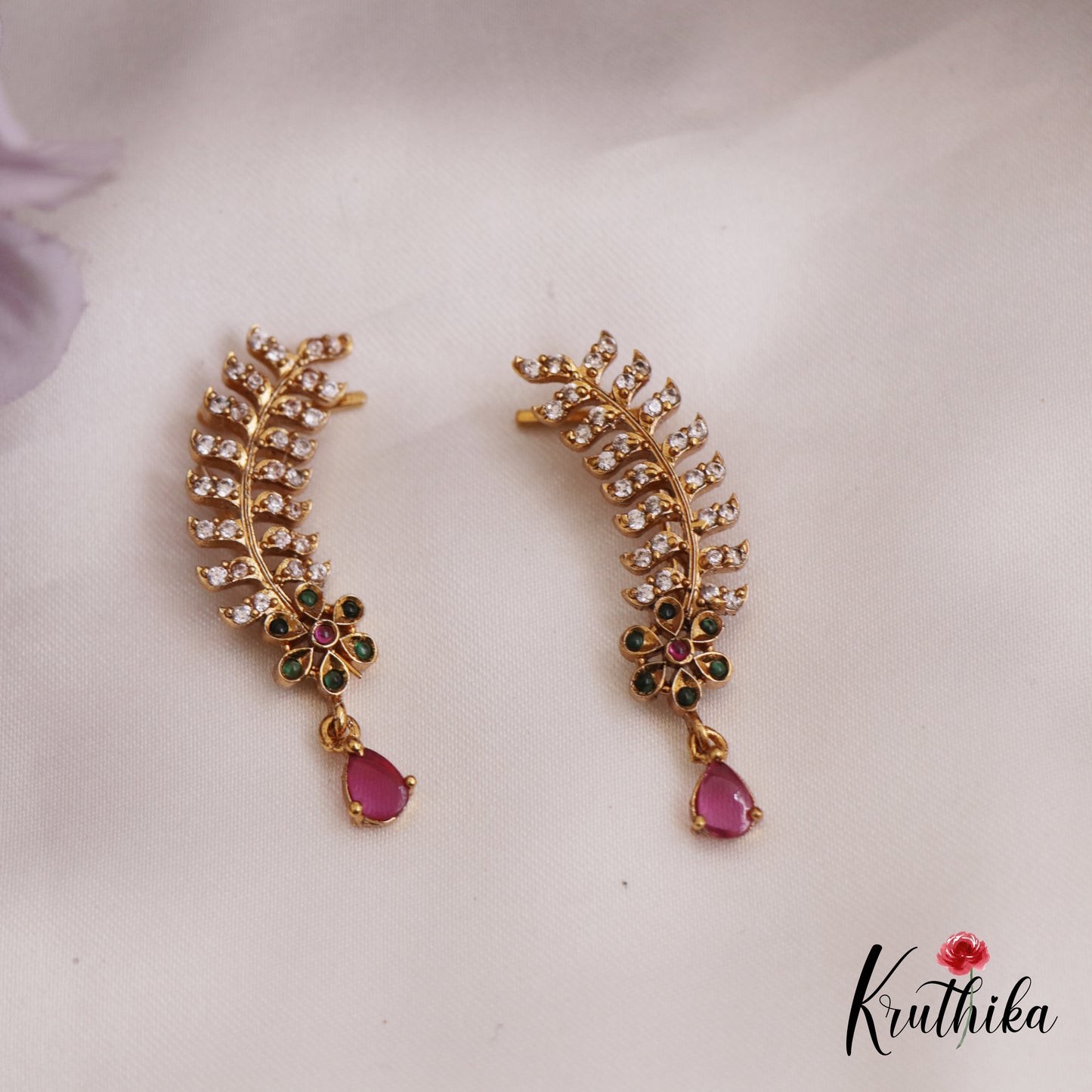 Elegant Floral Motifs AD Earcuff E911 (Available In 3 Colors)