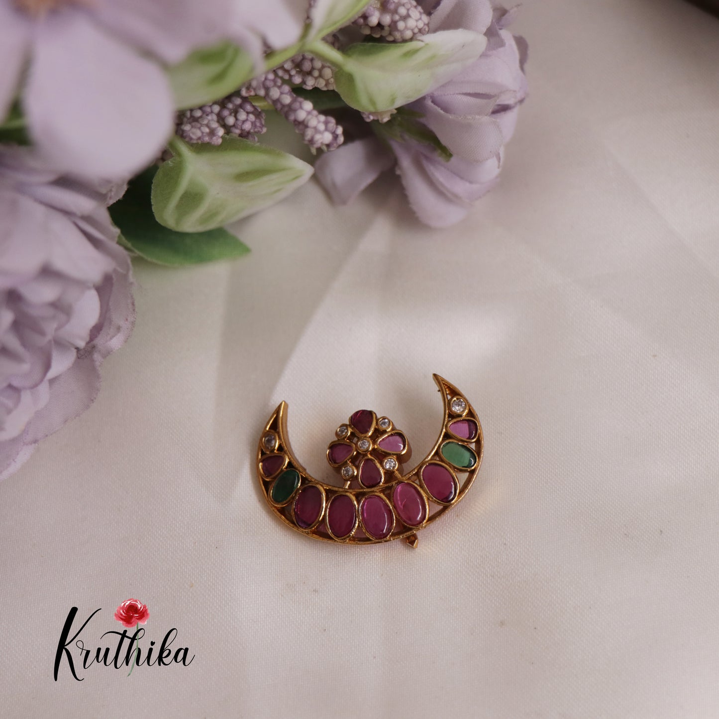 Trendy AD Floral Chandra Surya Hair Ornaments J249