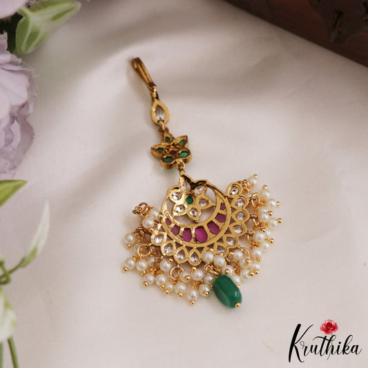 Stunning Floral Motifs kemp Maang Tikka With Pearl And Bead Drops MT341