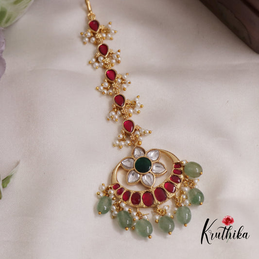 Gorgeous Jadau Maang Tikka with Pastel Green Beads MT288