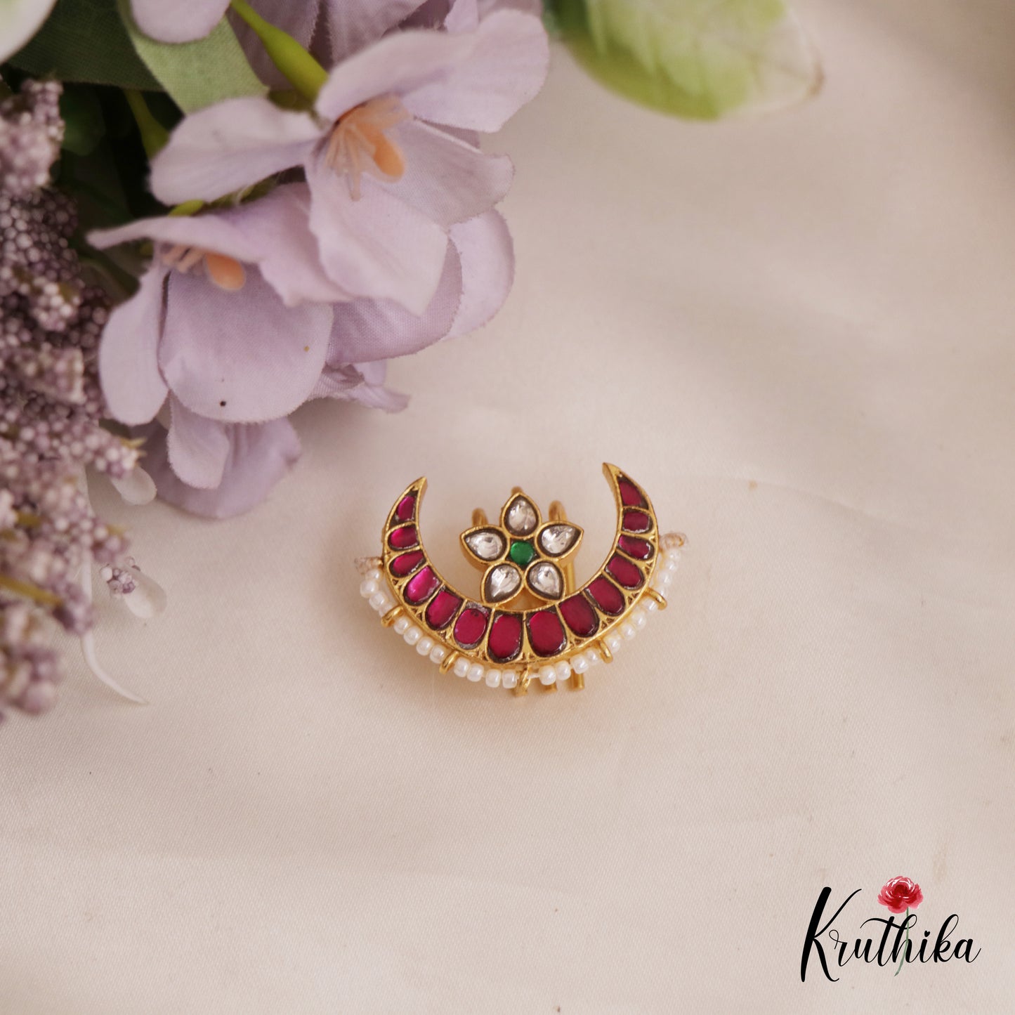 Stunning Floral Motifs Chandra Surya Jadau Hair Ornaments J363