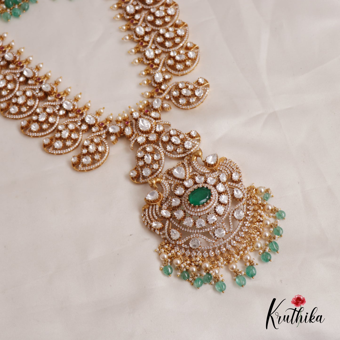 Royal Polki Emerald Statement Haaram with Earrings LH2016